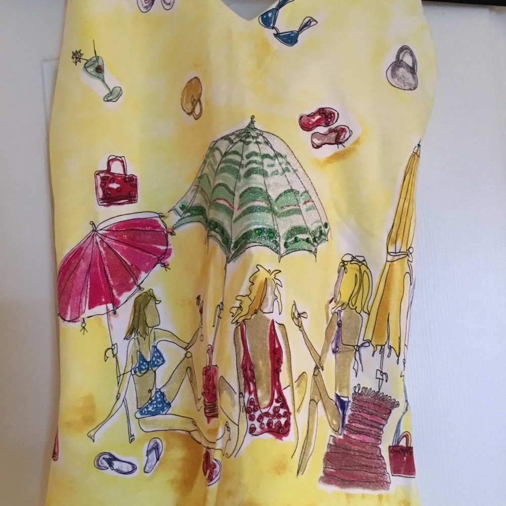Adorable Summer top with thin cross straps in back - hand painted beach scene